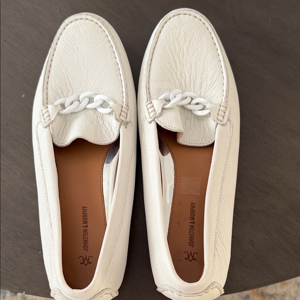 Johnston & Murphy Cream Loafers with Chain Detail - Never Worn.